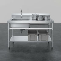 Rust-Resistant Stainless Steel Prep Table with Sink Heavy Duty Stainless Steel Workstation Sink Multi-Functional Anti-Clog Drain for Chefs