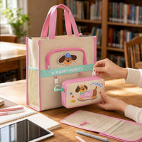 Cute Cartoon Student Tote Bag for Tutoring and Document Storage