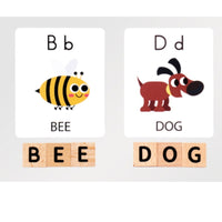 Double-Sided Cards Wooden Spelling Game Uppercase Letters Word Matching Game Colorful Illustrations Wooden Letter Blocks