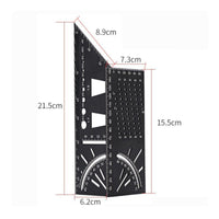Aluminum Alloy 90 Degree Square Ruler Etched Scale 45 Degree Ruler Multifunction Layout Tool Slotted Cutouts for Drawing Work
