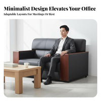 Long-Lasting Construction Modern Business Sofa Ergonomic Design Black Faux Leather Sofa Easy Maintenance Single Seater Office Armchair Wide Armrests for Clients, Homeowners, Apartment Dwellers, Meeting Area, Small Areas, Bedroom