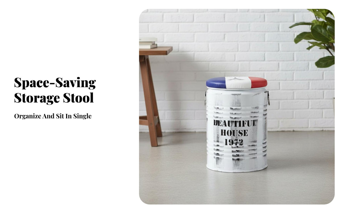 Industrial Aesthetic Oil Barrel Seat Retro Design Accent Stool Multi-Functional Household Furniture Space-Saving for Cafe Owners, Apartment Dwellers, Homeowners, Bar, Living Room, Bedroom, Entryway