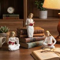 European-American Style Resin Craft Cute Blonde Hair Reading Girl Figurine Set of Three for Coffee Shop KTV Front Desk Tabletop Decoration