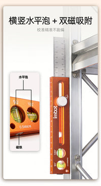 Multifunctional Aluminum Alloy Marking Ruler with Level, Portable Pocket Ruler, Retractable, Woodworking Positioning Tool