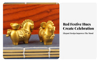 Prosperity Symbol Horse with Gold Ingot Ornament Rotating Feature Wealth Horse Figurine Detailed Craftsmanship for Desk, Office, Entryway