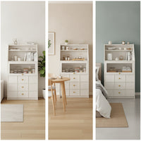 Stepped Storage Cabinet Freestanding Cabinet with Glass Door Multi-Tier Tall Storage Unit for Kitchen, Dining Room, Apartment