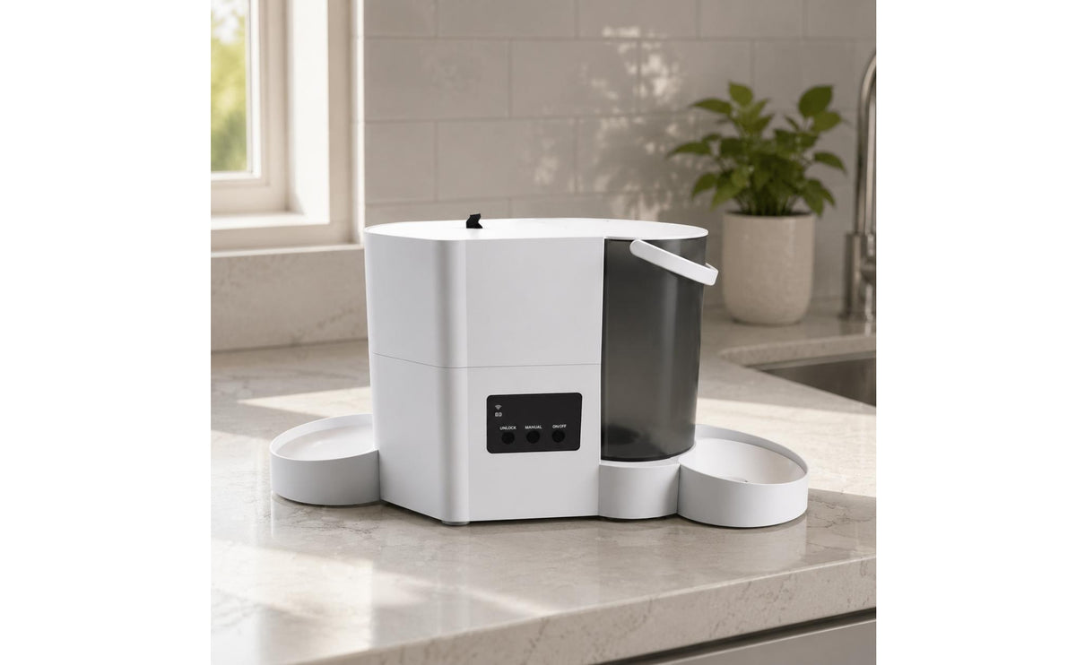 Timed Feeding Pet Feeder and Water Fountain Set Timer Control Automatic Pet Feeder 2 in 1 Water Fountain Easy to Clean for Home