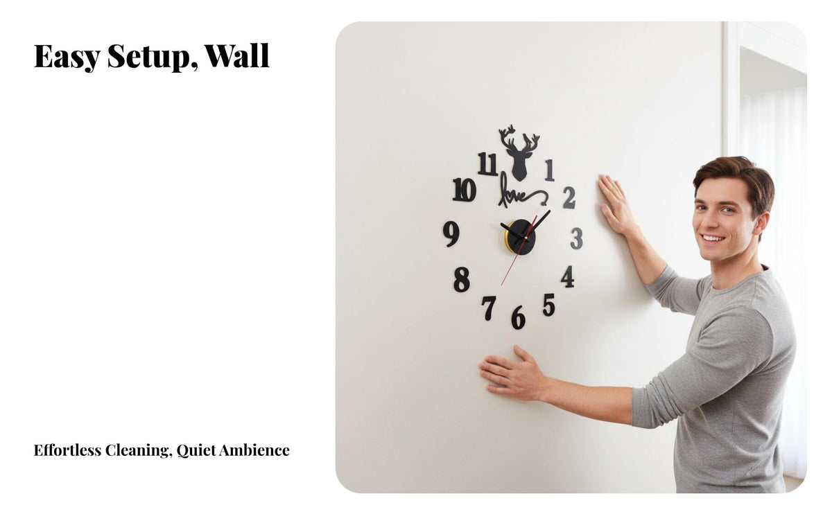No-Drill Installation Wall Clock Luminous Frameless Wall Clock Silent Movement for Renters, Homeowners, Living Room, Home, Bedroom