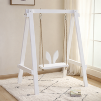 Small Wooden A-Frame Garden Swing for Children, White Wood Hanging Chair with Basket Seat, Modern Design for Patio