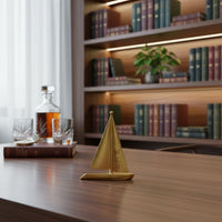 Good Fortune Charm Brass Sailboat Ornament Minimalist Design Effortless Sailing Boat Statue Pre-Assembled Golden Sailboat Figurine Handmade for Business Owners, Professionals, Wine Cabinet, Desktop, Office, Living Room