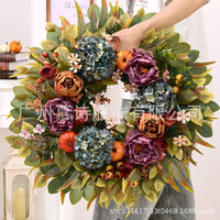 Fall Wreath with Hydrangea, Peony, and Pumpkin Decor
