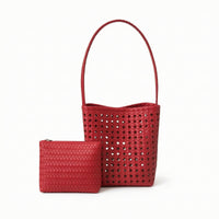 Braided Woven Bag with Pouch Lightweight Tote Bag with Pouch Casual Openwork Tote Compact for Women, Summer, Travel, Shopping