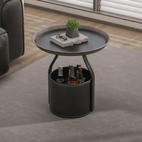 Side Table with Storage Round Side Table Leather Nightstand for Living Room, Bedroom
