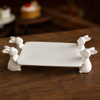 Ivory Ceramic Cake Stand, 3 Tier Hare Scandinavian Design, Afternoon Tea Stand for Mother's Day, Weekend & Family Tea