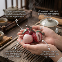 Desk Ornament Heat Sensitive Color Changing Tea Pet Figurine, Resin Lychee Design for Ceremony and Table Display, Interactive Decoration for Lovers