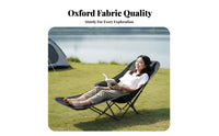 Foldable Design Padded Reclining Lounger Adjustable Backrest Reclining Camp Chair with Footrest Sturdy Frame Camping Seat No Assembly Required for Beachand Goers, Anglers, Fishing, Beach, Office Rest, Backyard