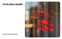 Festive Glass Sticker, Pyrotechnics Window Decal, New Year Decoration