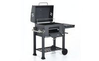 Briquette Grill with Warming Rack Adjustable Height Briquette Grill with Wheels Enamel-Treated Barbecue with Warming Rack for Backyard Cooks