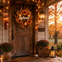 Sunflowers Floral Wreath Orange and Yellow Autumn Wreath Layered Home Decor Wall-Hanging