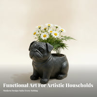 Sculpted Home Decor Compact Black Pug Planter Succulent Pug Planter Long-Lasting