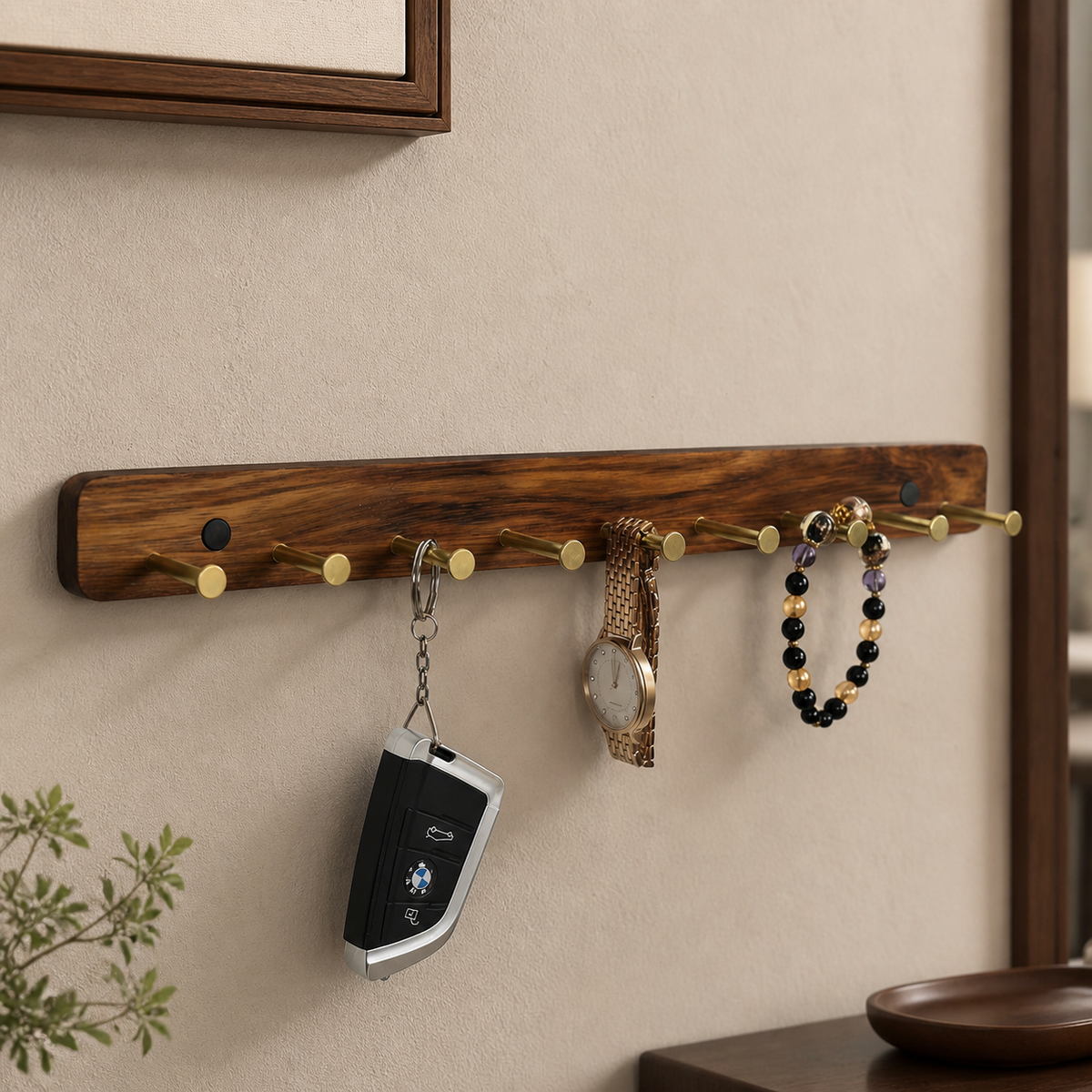 Wooden Wall Hooks, Modern Minimalist Wall Hook Rack, Coat and Hat Hooks for Entryway, Adhesive & Screw Mount