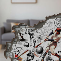 2 Pieces 3D Sport Wall Decal Realistic Look Broken Wall Soccer Sticker Self Home Decor for Children, Kids, Living Room, Playroom, Bedroom