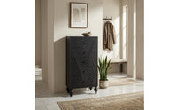 Leaf Pattern Five-Drawer Cabinet Turned Legs Narrow Storage Cabinet Freestanding