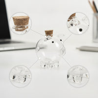 Glass Piggy Bank Mini Pig Jar with Cork Stopper Clear Currency Box with Stopper Cute for Children, Collectors, Desk, Shelf, Nightstand
