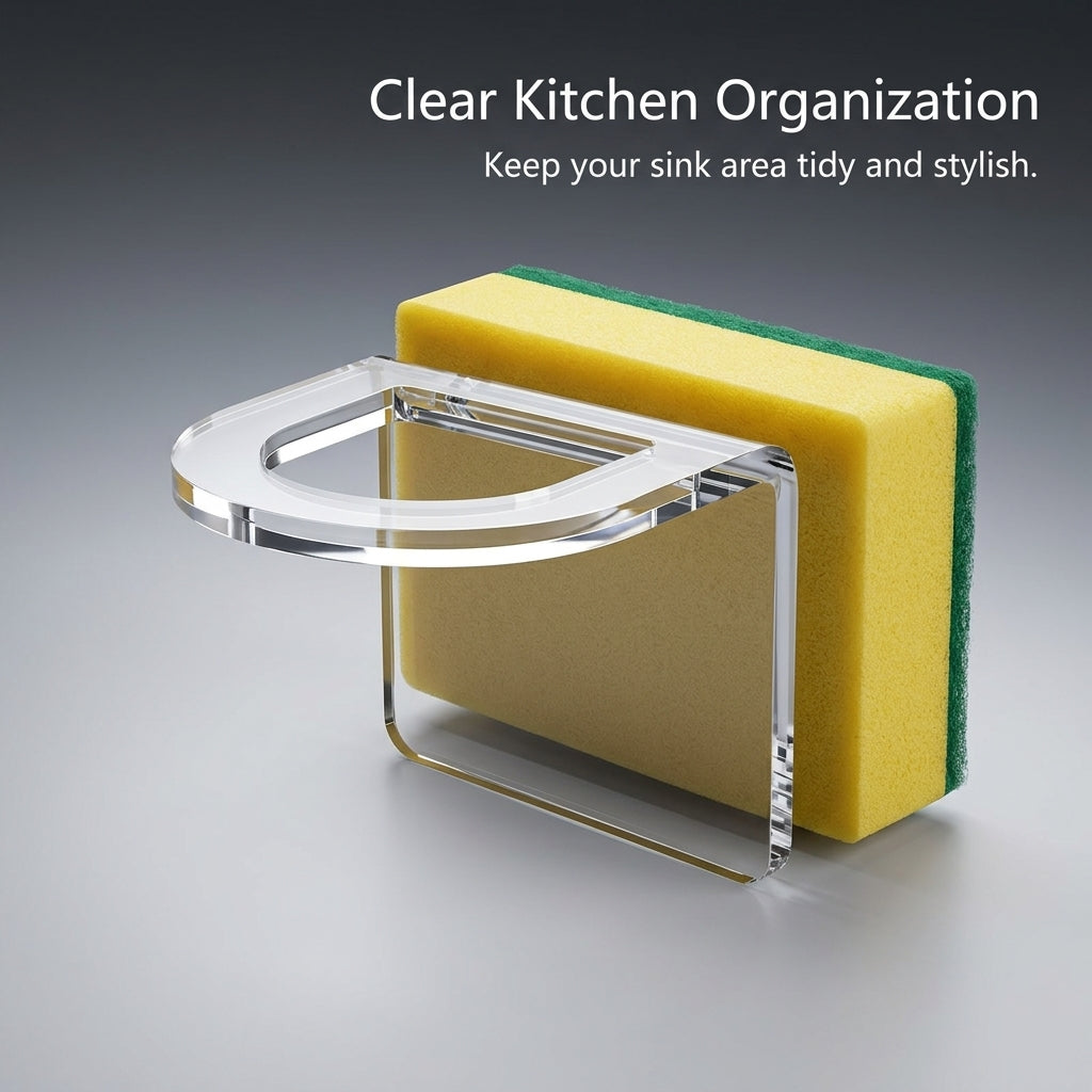Bathroom Sink and Kitchen Accessory Set of 2, Clear Acrylic Organizer for Countertop or Wall, Easy Clean Sponge Holder for Students