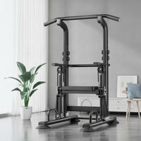 Strength Station with Padded Backrest Adjustable Height Freestanding Strength Station Heavy Duty Pull up Bar with Resistance Straps for Garage