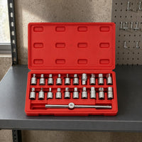 21 Pieces 3/8-Inch Drive Oil Pan Drain Plug Set Square Hex Star Drive Triangle Bits Drain Plug Socket Set