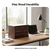 Mortise and Tenon Joinery Small Wooden Drawer Cabinet A4 Compatible Multi-Drawer Wooden Chest Dust-Proof Drawers Desktop Organizer Natural Wood Grain for Students, Office Workers, Collectors, Desk, Study Room, Countertop, Bedroom