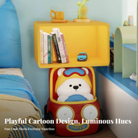 Playful Design Bear in-Car Side Table Multi-Functional children's Furniture Stable Base Nightstand Easy Assembly for Toddlers, Students, Bedroom, Playroom, Small Apartment, Guest Room