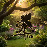 Fairy Garden Metal Silhouette Sculpture for Outdoor Yard Decor
