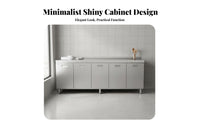 Minimalist Design Kitchen Cabinet with Integrated Countertop Easy to Clean Stainless Steel Kitchen Cabinet Waterproof Cupboard Scratch Resistant for Landlords, Homeowners, Rental Property, Apartment, Dining Room, Garage