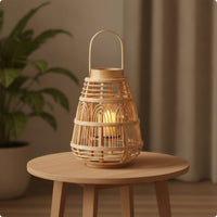 Battery-Powered Rattan Lantern Woven Lantern with Electronic Candle Tabletop Lanterns Decorative for Living Room, Bedroom