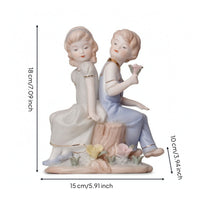 Boy and Girl Figurine Pastel Ceramic Figurine Tabletop Porcelain Statue for Collectors, Bedroom