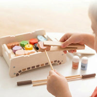 Wooden Role Play Grill Slatted Top Tabletop Barbecue Grill Toy Smooth Edges for Children