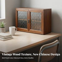 Desktop Display Cabinet with Glass Small Size Wooden Countertop Cabinet Particle Proof Glass Door Organizer Sturdy Wood