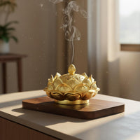 Lotus Flower Scent Burner Vintage Design Antique Alloy Censer Intricate Carvings Coil Scent Burner for Buddhists, Tea Ceremony, Altar
