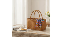 Shopping Basket with Bow Wicker Basket with Double Handles Sturdy