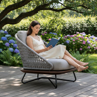 Outdoor Sofa Chair Anti-Corrosion Wood Wicker Armchair Rattan Lounge Chair Woven Rope Design Villa Design for Garden, Balcony