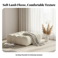 Light Luxury Design Puffy Block Stool Boucle Texture Upholstered Bench Creamy White Ottoman Multi-Functional for Apartment Dwellers, Homeowners, Parents, Bedroom, Entryway, Cloakroom, Living Room