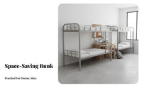 Stable Structure Steel Frame Bunk Bed Space Saving Metal Bunk Bed Full-Length Guardrail Dormitory Furniture Anti-Slip Ladder for Students, Roommates, Dorm Room, Construction Site Barracks, Bedroom
