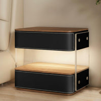 Modern Design Illuminated Nightstand with Wireless Charging Minimalist Aesthetic Illuminated Charging Cabinet Integrated light-emitting diode Lighting Bedside Table tap Control for Homeowners, technology lovers, Students, Home, Apartment, Guest Room