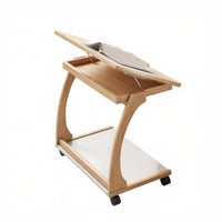 Multi-Functional C-Shaped Rolling Table with Storage Mobile Design C-Shaped Couch Table Space-Saving Household Furniture Lockable Wheels for Apartment Dwellers, Telecommuter Workers, Homeowners, Living Room, Bedroom, Small Areas, Home Office