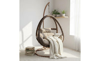 Hanging Oval Chair with Stand Indoor Outdoor Freestanding Wicker Swing Chair Leisure Furniture Weather Resistant for Living Room