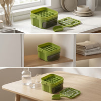 Press-Type Ice Cube Tray with Storage Box and Scoop, Food-Grade Silicone Ice Maker Mold for Home Refrigerator, Square Ice Cubes