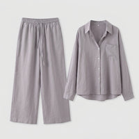 Airport Outfit 2 Piece Loungewear Set for Women with Long Sleeve Shirt and Wide Leg Pants, Comfortable Going Out Lounge Plus Size Available