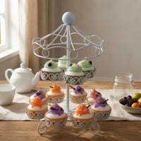 Powder-Coated 12-Cup Cake Stand Iron White Cupcake Stand Openwork Tableware Curled Feet